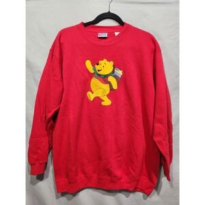 VTG‎ Winnie The Pooh Embroidered Crewneck Red Pullover Oversized Sweatshirt LG